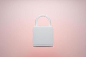 illustrazione 3d icona del lucchetto bianco aperta su sfondo rosa isolato foto
