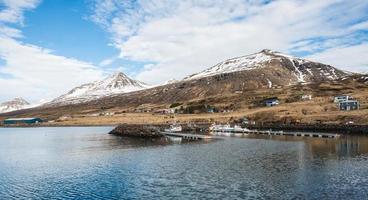 vista panoramica di stodvarfjordur la graziosa cittadina di pescatori nel fiordo orientale dell'Islanda orientale. foto