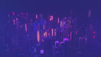 Rendering 3D della scena del paesaggio della mega città di cyber night. luce incandescente e riflessione sulla scena della tecnologia oscura. vita notturna. rete tecnologica per 5g. oltre il futuristico della capitale fantascientifica e della scena edilizia. foto