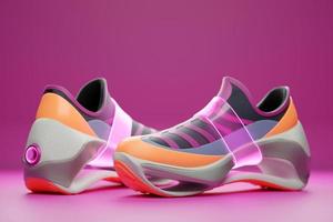 sneakers sportive unisex luminose in tela colorata con suole alte. illustrazione 3d foto