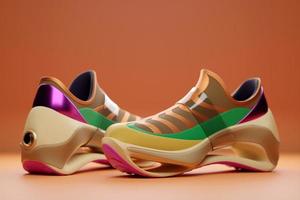 sneakers colorate sulla suola. il concetto di sneakers alla moda luminose, rendering 3d. foto