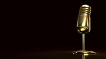 il microfono vintage dorato per il rendering 3d di podcast o concetto musicale foto