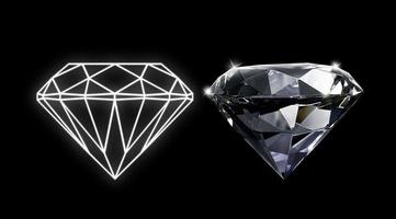 diamante abbagliante e diamanti in uno stile piatto su sfondo nero foto