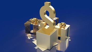 simbolo del dollaro d'oro e confezione regalo per il rendering 3d di concetto di business. foto