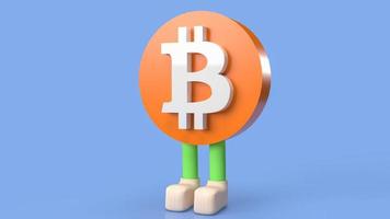 il carattere del simbolo bitcoin su sfondo blu per il rendering 3d di concetti aziendali o tecnologici foto