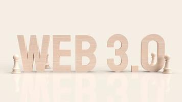 web 3.0 testo in legno e scacchi per il concetto di tecnologia rendering 3d foto