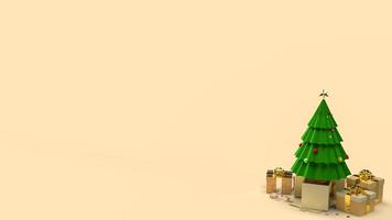 albero di natale e confezione regalo per la celebrazione o il concetto di vacanza rendering 3d foto