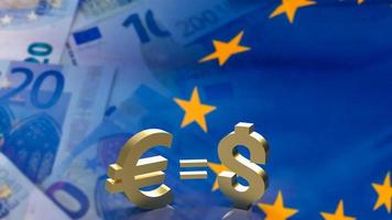 il simbolo euro e dollaro per il rendering 3d del concetto di business dell'equilibrio del tasso di cambio foto
