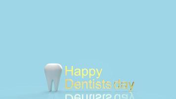il dente bianco e il testo in oro per il rendering 3d del giorno del dentista felice foto