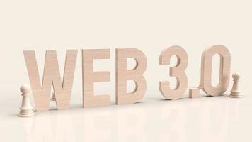 web 3.0 testo in legno e scacchi per il concetto di tecnologia rendering 3d foto