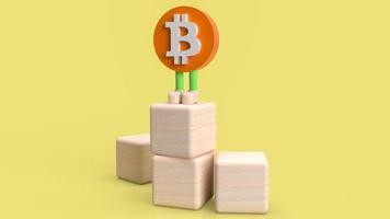 il carattere del simbolo bitcoin su sfondo giallo per il rendering 3d di concetti aziendali o tecnologici foto