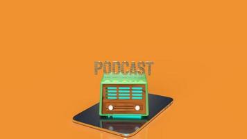 la radio vintage su tablet per podcast o media concept rendering 3d foto