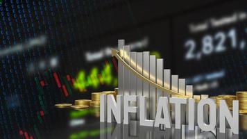 il testo e il grafico di inflazione bianchi per il rendering 3d del concetto di business foto