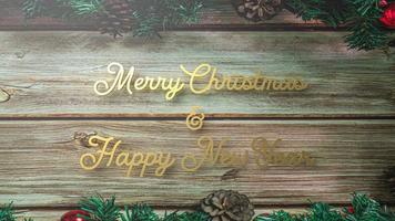 il testo oro buon natale e felice anno nuovo su legno per il rendering 3d del concetto di natale o vacanza foto