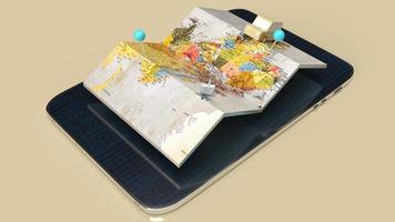 la mappa e il tablet per il concetto di trasporto di viaggio o app 3d rendering foto