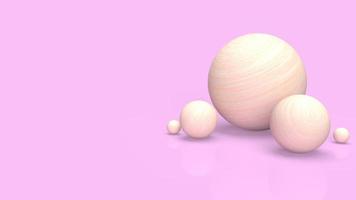 la sfera di legno su sfondo rosa per il rendering 3d astratto foto
