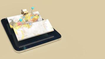 la mappa e il tablet per il concetto di trasporto di viaggio o app 3d rendering foto