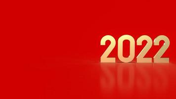 oro 2022 su sfondo rosso per il rendering 3d del concetto di nuovo anno foto