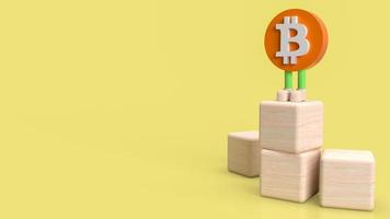 il carattere del simbolo bitcoin su sfondo giallo per il rendering 3d di concetti aziendali o tecnologici foto