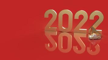 il numero d'oro 2022 su sfondo rosso per il rendering 3d del concetto di nuovo anno. foto