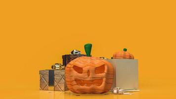 jack di zucca e scatole regalo per il rendering 3d di concetto di halloween foto