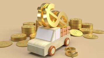 il giocattolo dell'auto e le monete d'oro per il rendering 3d del concetto di business. foto