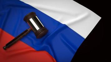la bandiera della russia e il legno del martello per il rendering 3d del concetto di business foto