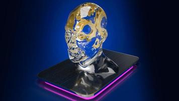 ingranaggio d'oro all'interno della testa di cristallo umana per ai o apprendimento automatico per il rendering 3d del concetto di tecnologia foto