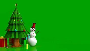 albero di natale e uomo di neve per la celebrazione o il concetto di vacanza rendering 3d foto