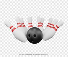 Rendering 3d che lancia la palla da bowling con il perno foto