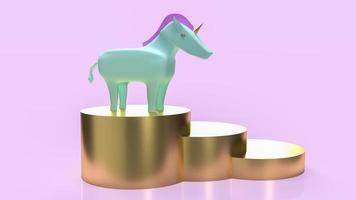 l'unicorno blu e le scale dorate per il rendering 3d del concetto di avvio foto