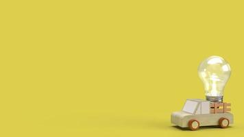 il furgone e la lampadina su sfondo giallo per il rendering 3d di concetti aziendali o creativi foto
