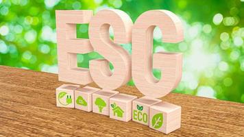 il testo in legno esg significa rendering 3d ambientale, sociale e aziendale foto