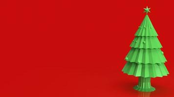 l'albero di Natale verde su sfondo rosso per la celebrazione delle vacanze o la promozione dello sfondo aziendale Rendering 3d foto
