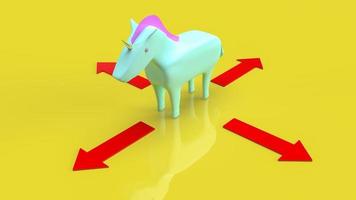 l'unicorno e la freccia per il rendering 3d del concetto di business foto