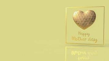 il cuore d'oro e il testo per il rendering 3d del concetto di felice festa della mamma foto