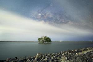 cartelli, cartelli, attenzione alle curve di notte, dietro il cartello, con la via lattea. foto