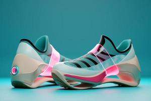 sneakers sportive unisex luminose in tela colorata con suole alte. illustrazione 3d foto