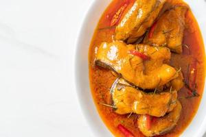 pesce gatto dalla coda rossa in salsa di curry rosso essiccata chiamata choo chee foto