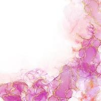 angolo dell'acquerello con inchiostro alcolico rosa con sfondo glitter oro foto