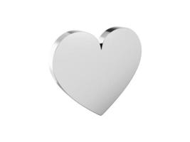 cuore piatto in metallo. argento un colore. simbolo d'amore. su un semplice sfondo bianco. guarda il lato sinistro. rendering 3D. foto