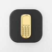 icona del telefono cellulare dorato. Pulsante chiave quadrato nero rendering 3d, elemento interfaccia ui ux. foto