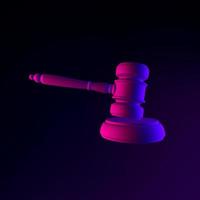 icona del giudice del martelletto al neon. Elemento dell'interfaccia ui ux di rendering 3d. simbolo luminoso scuro. foto