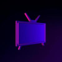 icona della tv retrò al neon in stile piatto. Elemento dell'interfaccia ui ux di rendering 3d. simbolo luminoso scuro. foto