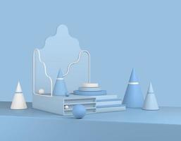 podio blu astratto. piattaforma di prodotti pastello, forme geometriche minimali. rendering 3D foto