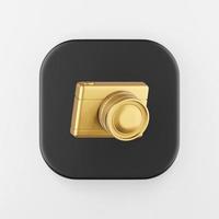 icona della fotocamera digitale oro. Rendering 3d tasto quadrato nero, elemento interfaccia ui ux. foto