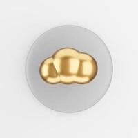 icona di nuvola d'oro in stile cartone animato. Pulsante chiave tondo grigio rendering 3d, elemento interfaccia ui ux. foto