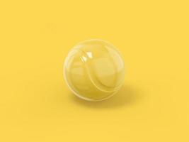 pallina da tennis gialla mono colore su sfondo giallo solido. oggetto di design minimalista. Elemento dell'interfaccia ui ux dell'icona di rendering 3d. foto