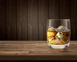 whisky e ghiaccio su un tavolo di legno. rendering 3d foto