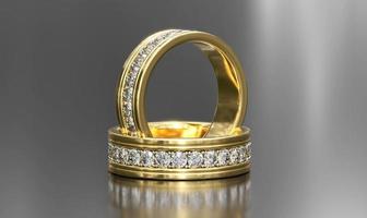 anello di nozze d'oro isolato su sfondo grigio. rendering 3d foto